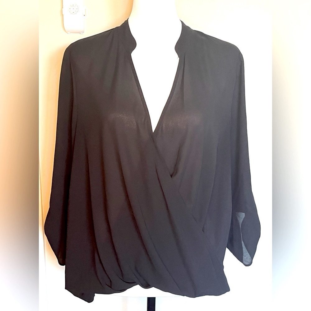 All in Favor Black Faux Wrap Blouse